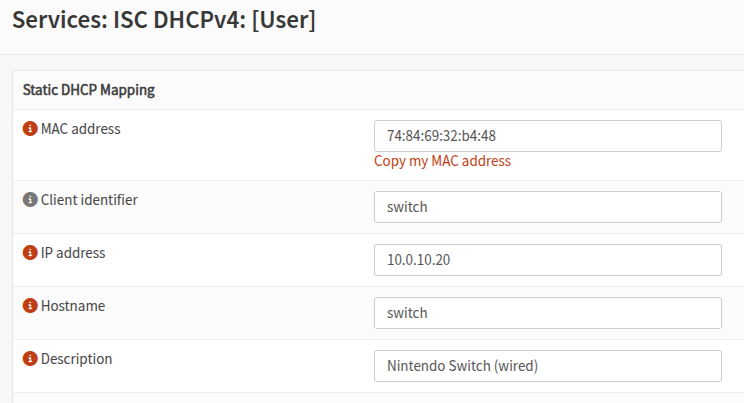 Static mapping for DHCP