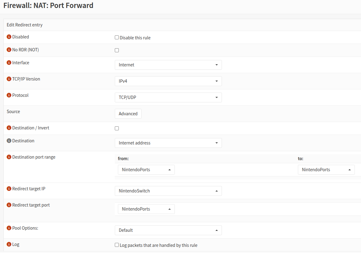 The forwarding rule in OPNSense’s GUI